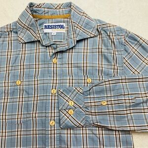 RESISTOL OUTDOORS Blue & Brown Plaid Long Sleeve Button Down Shirt | Mens Small